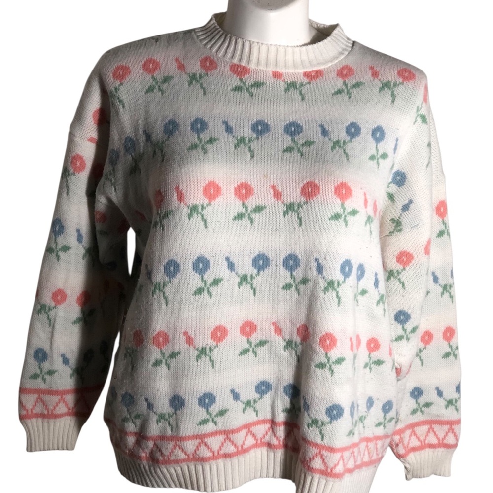Vintage Liz Baker Cottagecore flower print pullover sweater Sz 2X